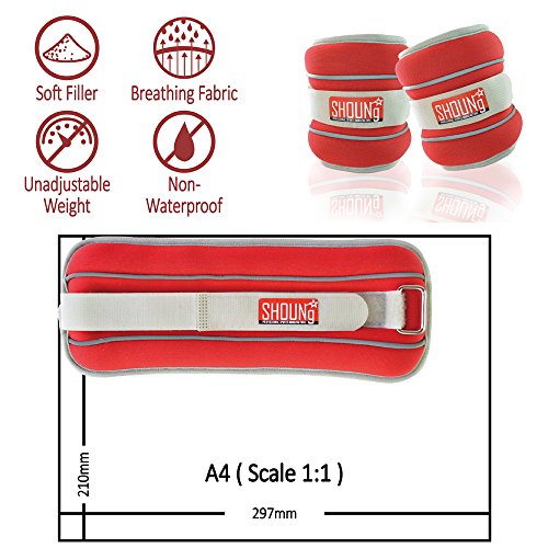 SHOUNg Reflective Ankle/Wrist Weights (1 Pair) with Adjustable Strap for Fitness, Workout, Exercise, Walking, Jogging, Gymnastics, Aerobics and Gym (Red, 3lbs) - Thumbnail 3