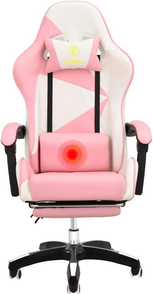 Gaming Chair Office High Back Leather Computer Desk Racing Chair Executive and Ergonomic Swivel Chair with Headrest for Massage with Padded Footrest Pink