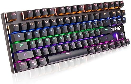 EMISH Mechanical Gaming Keyboard, 87 LED Illuminated Backlit Anti-Ghosting Keys, Water-Resistant and N-Keys Rollover, USB Wired, Great for PUGB Professional for Gamers and Typists - Blue Switch