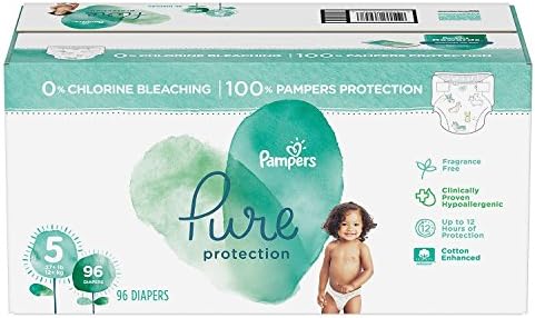 [100% Clinically proven hypoallergenic] 'Pampers' Pure Protection Diapers, Premium cotton, Soft, Size 5, Count 96 ct [Free of chlorine bleach, fragrance, lotion, parabens, and EU 26 allergens]