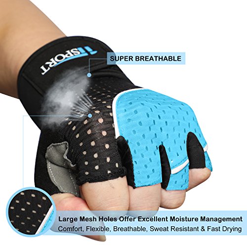 iiSPORT Workout Gloves with Wrist Support, Anti-Slip Padded Gym Gloves for Weightlifting Bodybuilding Crossfit Cross Training Gloves - Blue M