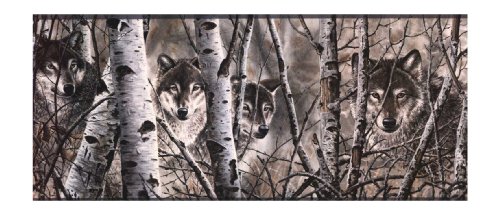 York Wallcoverings Lake Forest Lodge WD4170B Wolves Border, Off White/Gray Band