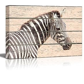 Canvas Wall Art - Zebra on Vintage Wood Textured Background - Rustic Country Style Modern Giclee Print Gallery Wrap Home Art Ready to Hang - 12" x 18"
