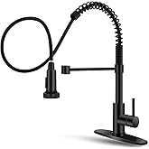OWOFAN Black Kitchen Faucet with Pull Down Sprayer Stainless Steel Single Handle Pull Out Spring Sink Faucets 1 Hole Or 3 Hole Dual Function for Farmhouse Camper Laundry Utility Rv Wet Bar