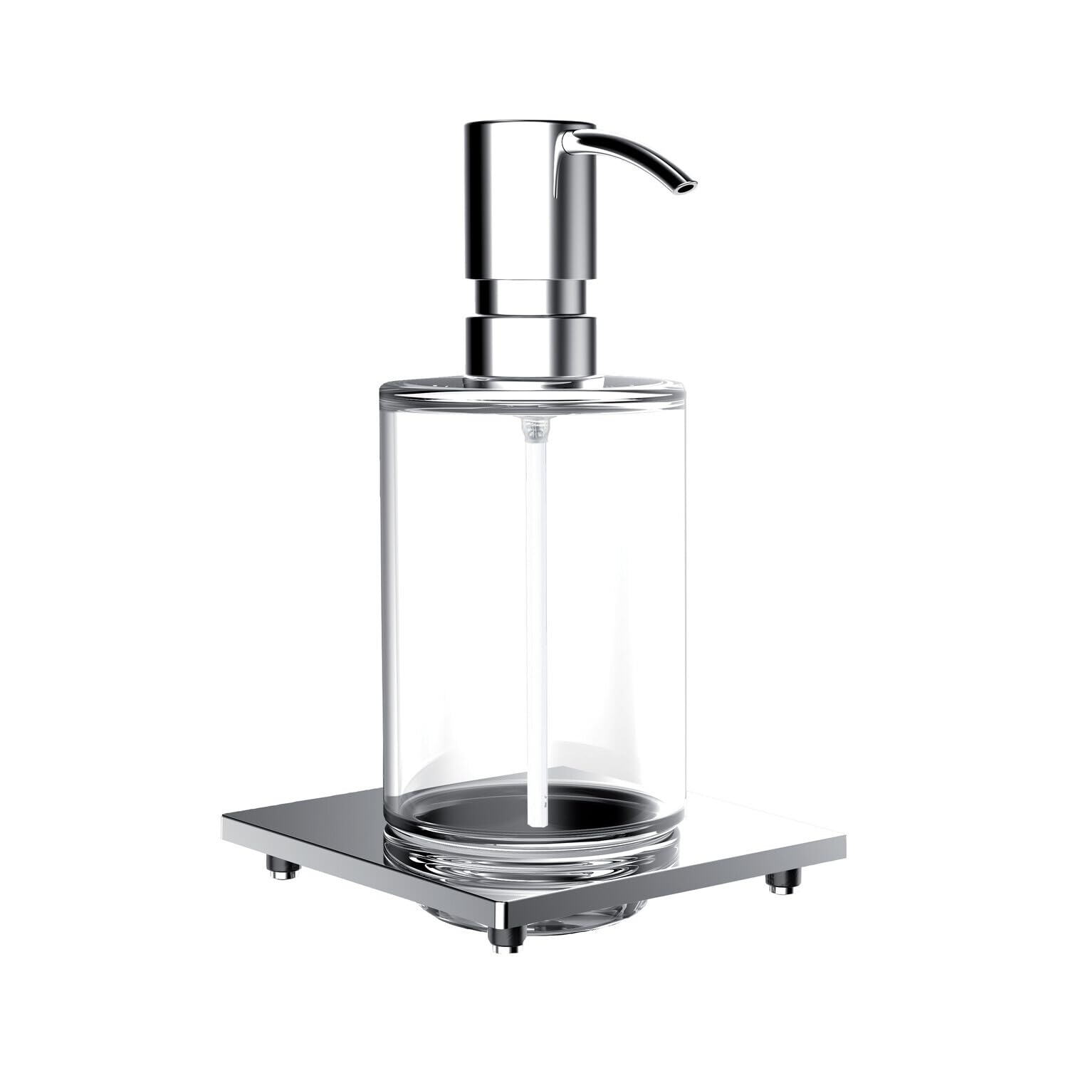 Emco Liaison Liquid Soap Dispenser for Railing, Crystal Glass Clear, Dosing Pump, Approx. 240ml Chrome-182100105, Metal, Chrome, One Size
