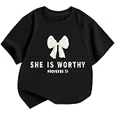 KEEVICI Cute Girls Bow Shirt Christian Graphic Tees Jesus Faith Shirts for Kids Bible Verse Inspirational Religious Tshirts