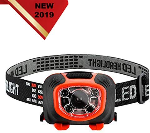 LED Headlamp Flashlight Rechargeable for Camping-Hunting Hiking Road Trips-3 Light Modes-Red Light and Strobe Modes-110 Lumens Brightness-Sensor Operated-with stretchband-Fits Adults and Kids