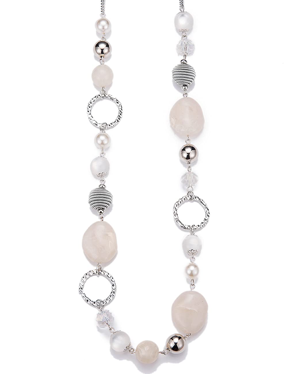 BULINLIN Long Beaded Silver Necklace for Her Crystal Bead Sweater Chain Fashion Jewelry Necklace Birthday Gifts for Women Mum(White) — image 1