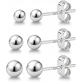 KEZEF 3 Pair Set Earrings for Women Girls | Sterling Silver, 14k Gold Plated & Rose Gold Plated Ball Earrings 925 Hypoallergenic Round Stud Earrings| Set of 2mm, 3mm & 4mm