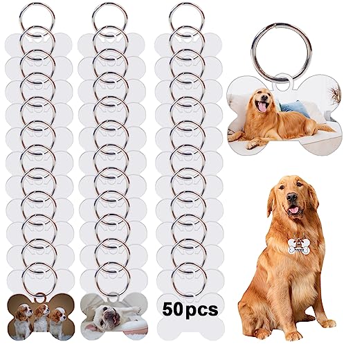 50 Pcs Sublimation Blank Dog Tags Bone Shaped DIY Double Sided Aluminum Dog ID Tags Bone Shaped Pet Name Tags Dog Collar Tags with Dogs and Cats
