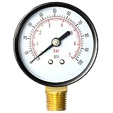 Aquatix Pro Pool Filter Pressure Gauge - Premium Spa/Pool/Aquarium Water Pressure Gauge, 2" Dial, 0-100 Psi, Bottom Mount 1/4", Compatible with Most Brands Such as Hayward, Pentair & Jandy