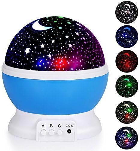 Ruoi Night Lighting Lamp [ 4 LED Beads, 3 Model Light, 4.9 FT (1.5 M) USB Cord ] Romantic Rotating Cosmos Star Sky Moon Projector , Rotation Night Projection for Children Kids Bedroom (Blue)
