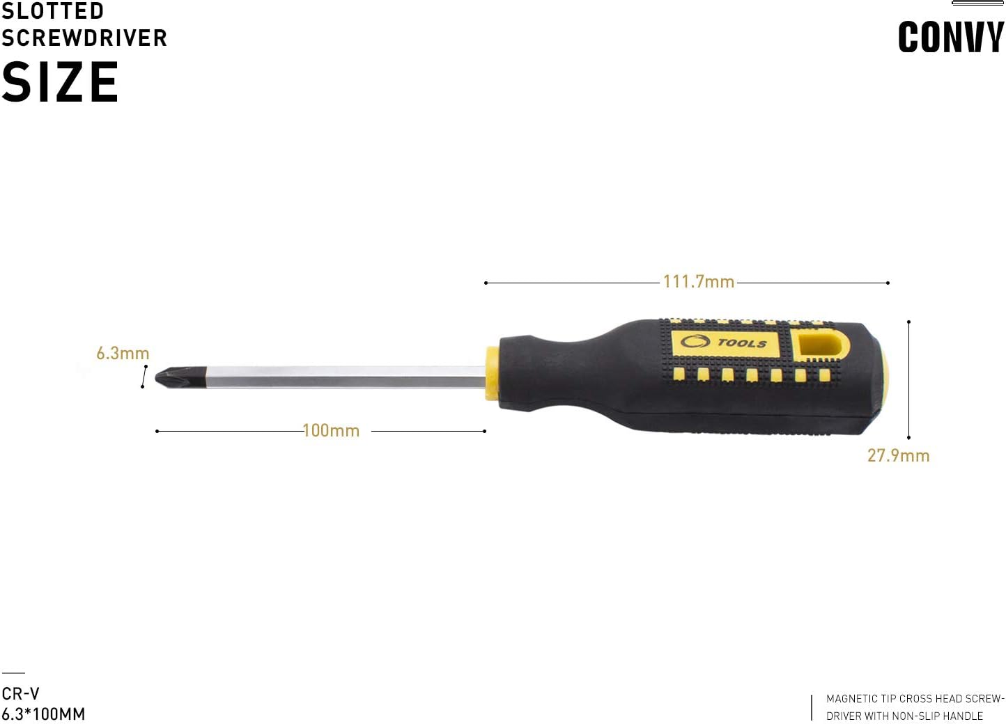 Convy GJ-0123 Phillips Screwdriver Cross Head Screwdriver with Non-Slip Rubber Handle, PH 6100 - - 
