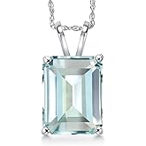 Gem Stone King 14K White Gold Customized and Personalized Emerald Cut 11X9MM Gemstone Birthstone Pendant Necklace | Gold Necklace for Women | With 18 Inch Chain