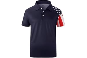 V VALANCH Mens American Falg Polo Shirts Short Sleeve Performance Patriotic Shirt Funny Golf Shirt
