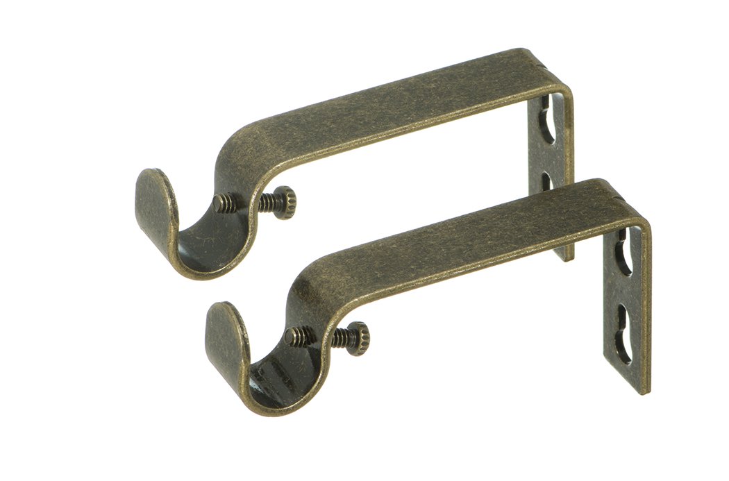 Ivilon Fixed Brackets for Curtain Rods - for 1/2 or 5/8 Inch Rods. Set of 2 - Antique Brass