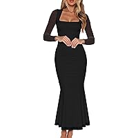 knee length dresses for ladies Ever-Pretty V-Neck See-Through Long Sleeve High Slit Chiffon Formal Evening Dress