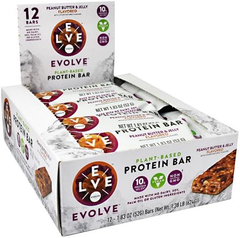 Evolve Plant Based Protein Bar Vegan Non GMO 10 G Protein Natural (Peanut Butter &amp; Jelly)