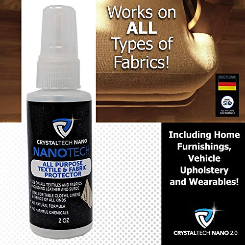 CrystalTech Nano Stain and Water Repellent Fabric Protector Spray | Nano Liquid Glass Technology | Safe for Leather, Suede and Footwear | Protection from Rain, Mud, Spills, Grease | 2 oz