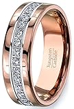 Rose Gold Tungsten Ring Fully Stacked with Cubic Zircon Comfort Fit