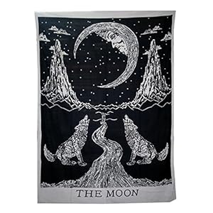 raajsee Tarot Tapestry- Sun Moon Star Mysterious Medieval Europe Divination Tapestries Wall Hanging – Indian Cotton Throw- Hippie Mandala,Boho Bedding, Yoga Meditation 54×82 inches (WOLF B/W)
