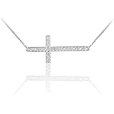 Sterling Silver Sideways Cross CZ Pendant Necklace