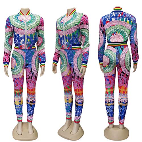 Floral Tracksuit Sets for Women Casual Rainbow Crop Jacket Bodycon Pants Joggers Sportwear Colorful XXL