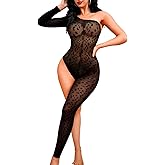 EHSUYAB One Shoulder Mesh Jumpsuit, Sexy Fishnet Leopard Bodysuit Rave Party Club Music Festival, Exotic Wear Dancer Outfits