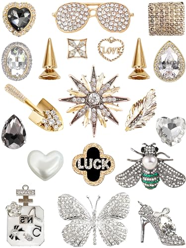 ZOKUZO Chic Bling Shoe Charms Gold and Sliver Designer Jewels Pretty Cute Chains Decorations Accessories for Women Girl Adults