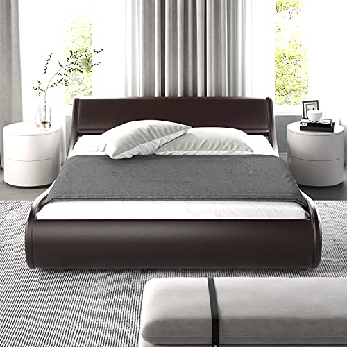 Allewie Modern Low Profile Wave Like Queen Size Platform Bed Frame with