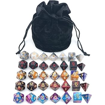 Assorted Polyhedral Dice Set with Black Drawstring Bag, 5 Complete Dice Sets of D4 D6 D8 D10 D% D12 D20 Great for Dungeons and Dragons DND RPG MTG Games