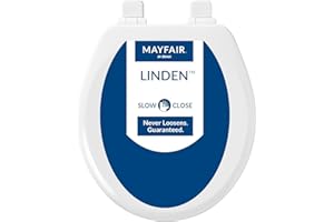 Mayfair Linden Slow Close Toilet Seat, Non Slip Heavy Duty Wood, Easy Install, Round, White