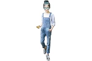 KIDSCOOL SPACE Girls Boys Denim Ripped Overalls,Washed Distressed Cotton Jean Pants
