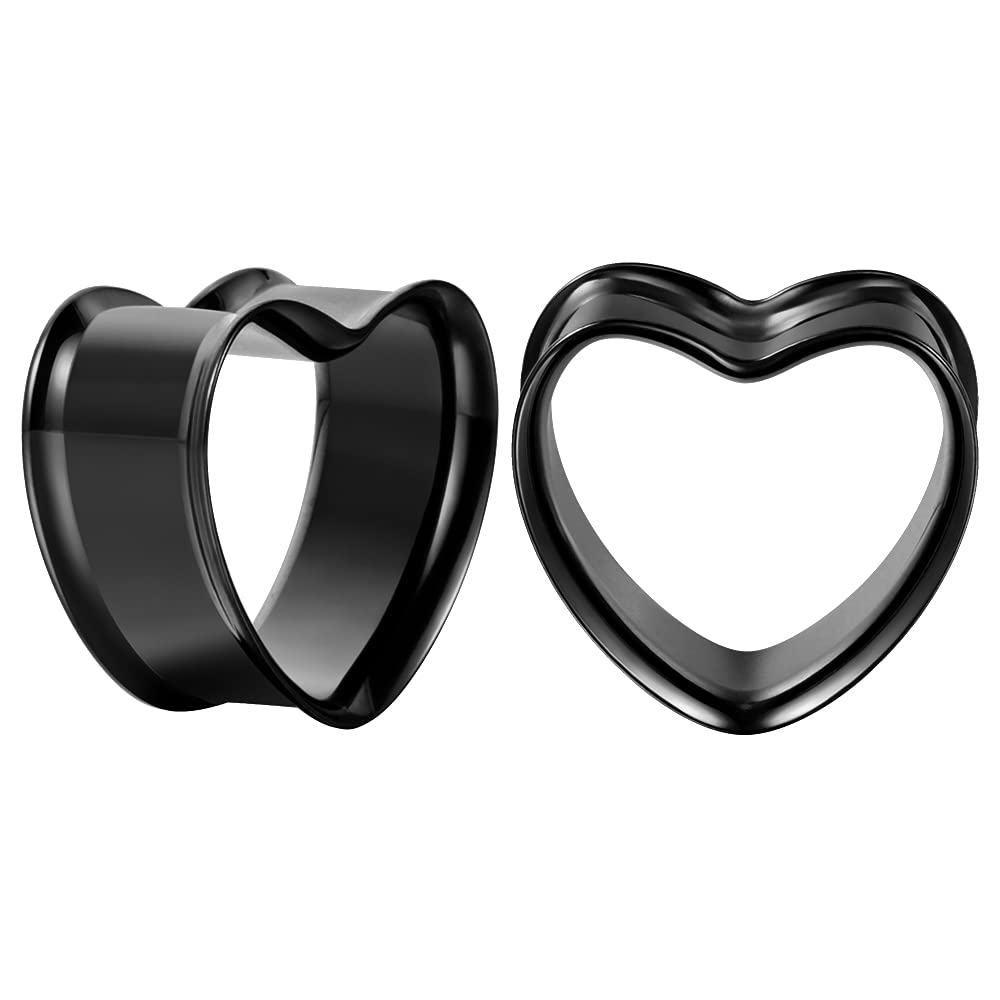 COOEAR 1 Pair Stainless Steel Gauges For Ears Heart Shape Ear Tunnels Plugs Flesh Stretchers Expander 8mm to 25mm.