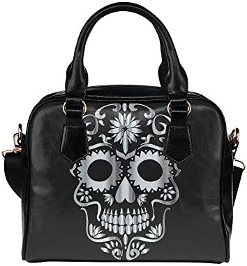 SLsenD Women's Silver Sugar Skull Leather Shell Shoulder Handbag