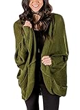 AlvaQ Women Loose Open Front Knit Sweater Cardigan With Dolman Sleeves And Big Pockets