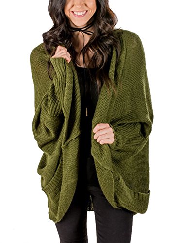 AlvaQ Women Loose Open Front Knit Sweater Cardigan With Dolman Sleeves And Big Pockets