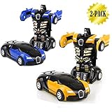 JSMK Toy Cars for Kids Rc Vehicles 2-Packs 1-Step Deformation Car,, Kids Toys Robot One Step(Blue and Yellow)
