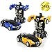 JSMK Toy Cars for Kids Rc Vehicles 2-Packs 1-Step Deformation Car,, Kids Toys Robot One Step(Blue and Yellow)