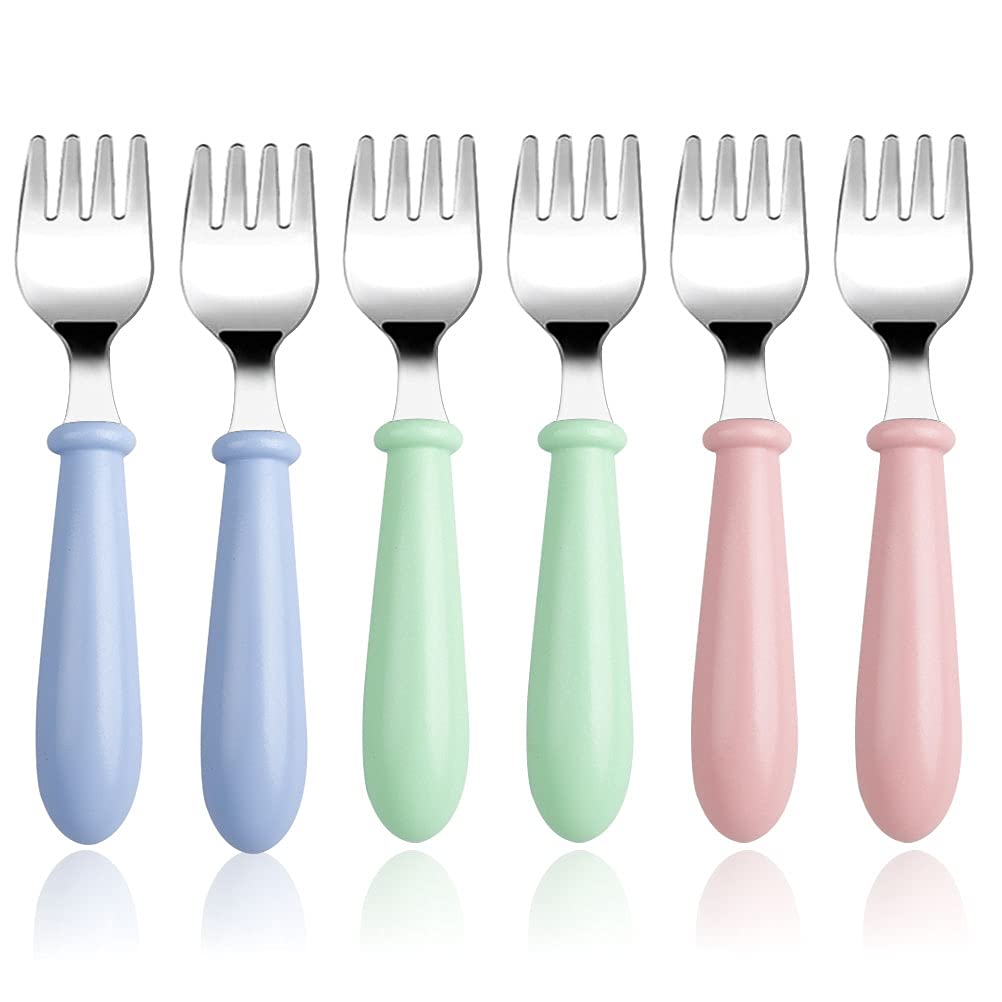 Photo 1 of Pimoys 6 Pieces Toddler Forks Baby Forks for Self Feeding, Kids Forks with Round Handle, Stainless Steel Toddler Utensils Children's Safe Silverware Set BPA Free, Dishwasher Safe