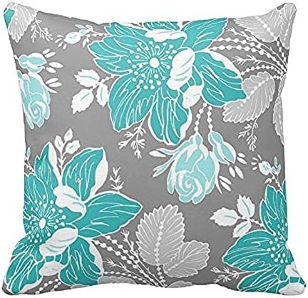 Buy or buy Chic Teal and Gray Floral Pattern Decorative Throw Pillow Cover Cushion Case Home Square 18x18Inches Two Sides