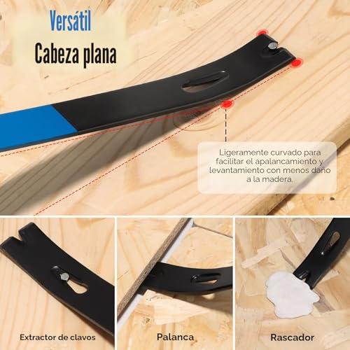SHALL Set of 4 Flat Levers 15" 10" 7.5" 5.5" Heavy Duty Pry Bar and Mini Nail Puller Utility Claw Bar Bar Bar