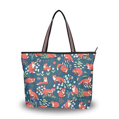 Women Top Handle Handbag Large Tote Bag Foxes Shopping Travel Shoulder Bag
