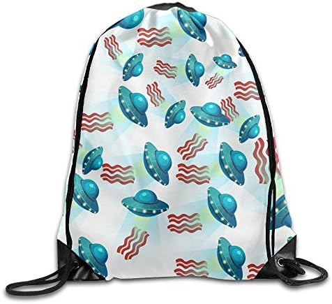 Bacon Alien Spaceship UFO Print Drawstring Backpack Lightweight Rucksack Backpack Bag