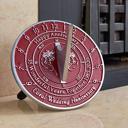 The Metal Foundry 35th Coral 2020 Wedding Anniversary Sundial Gift. Solid Recycled Metal Gift Idea is A Great Present for Him, Her, Parents, Grandparents Or Couple On 35 Years of Marriage