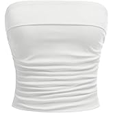 OYOANGLE Girl's Ruched Strapless Cropped Top Sleeveless Slim Fitted Bandana Basic Tube Tops