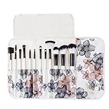 Makeup Brushes - Professional - Professsional 12 Piece Floral Make-Up Brush Set With Vegan Leather Travel Case Black