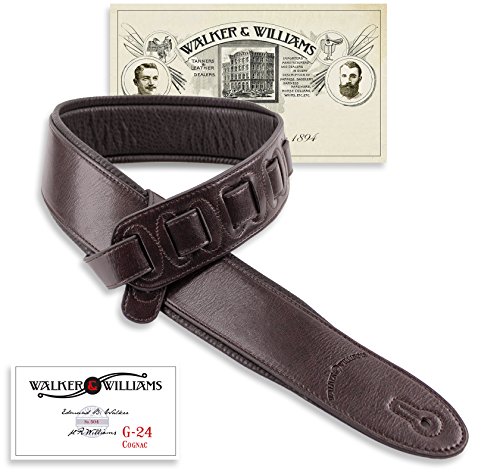 Walker & Williams G-24 Rich Cognac Brown Guitar Strap with Padded Glove Leather Back - Thumbnail 5