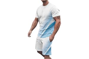 Muscularfit Mens Short Sets 2 Piece Outfits Causal Gradient Color Tracksuit Sweatshirt and Drawstring Shorts Set for Men 2023