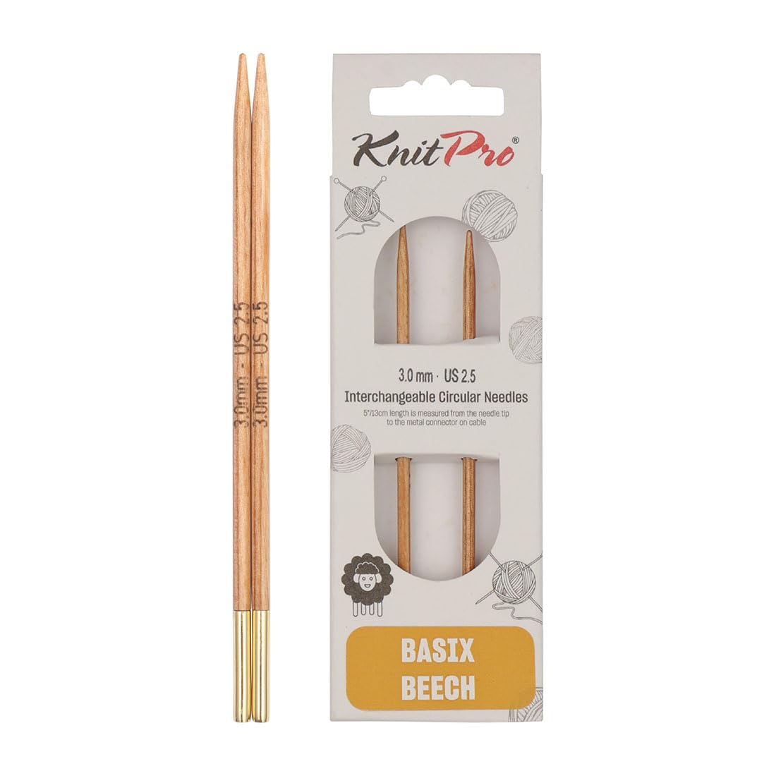 KnitPro Basix Beech Interchangeable Circular Needles 5" (13cm) | 3.00mm